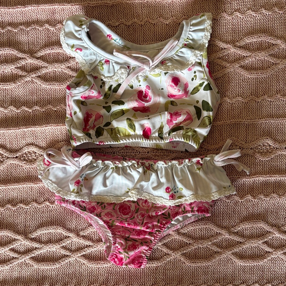 SweetHoney Floral Pink and White Girls Bikini Set